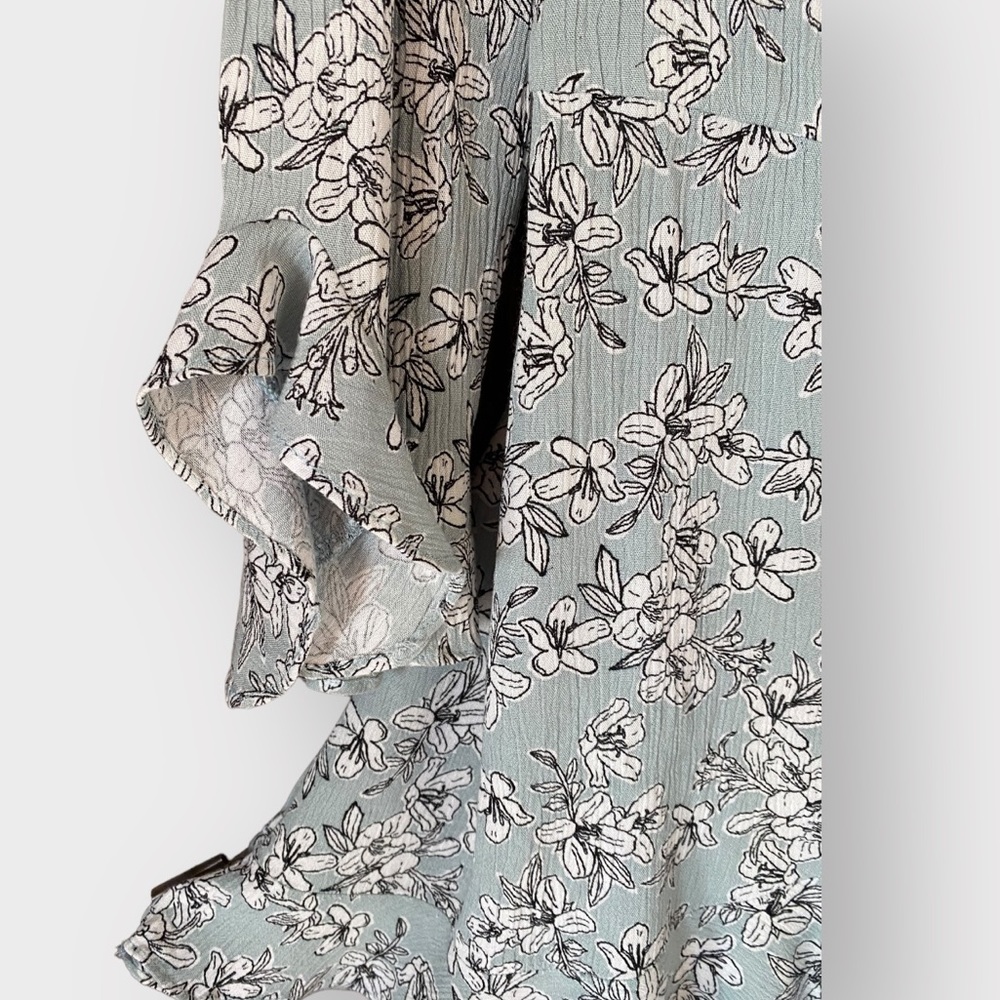 Entro Bohemian Mint Green Floral Ruffled Keyhole Jumper Dress Great Condition - Picture 11 of 12